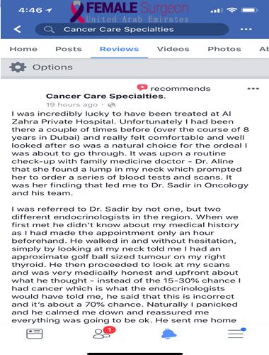 Great testimony from one of our patients who underwent thyroid cancer surgery at Al Zahra Thyroid Center 7 thyroid cancer surgery